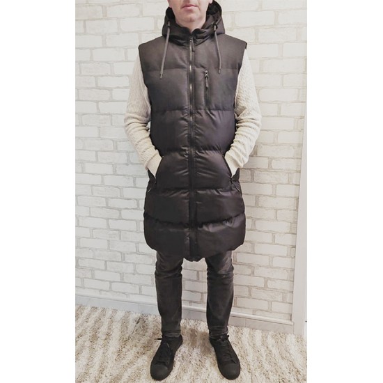 Мъжки елек с качулка, City Man, Средна дължина Черен, 6794